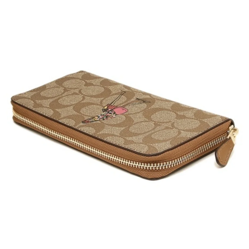 Coach Limited‑Edition Anniversary Canvas Print Wallet Accordion Zip Khaki Beige